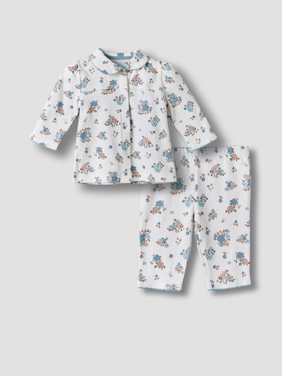 Cotton Collared Long Sleeves Pyjama Set with Floral Print