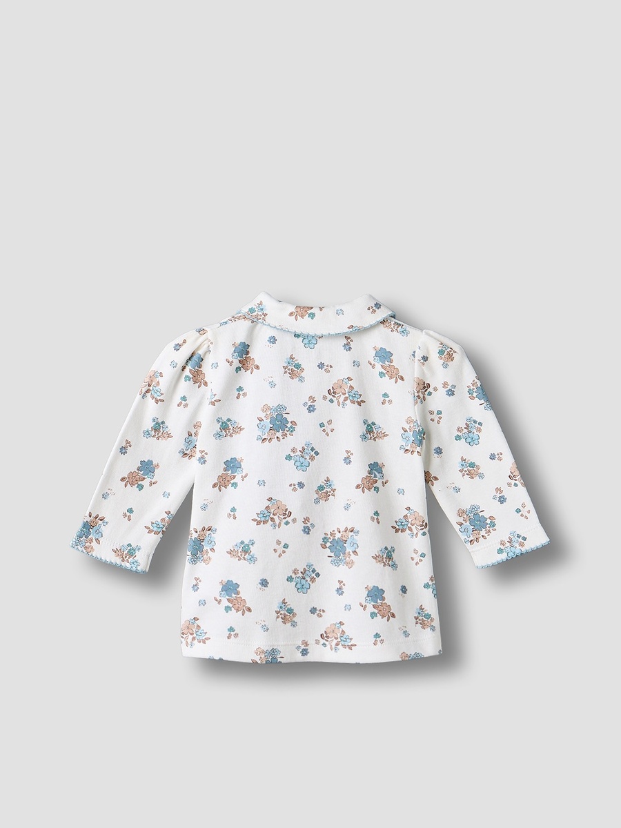 Cotton Collared Long Sleeves Pyjama Set with Floral Print