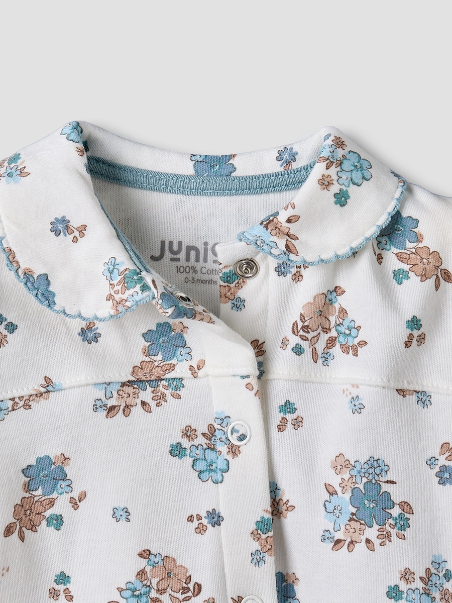 Cotton Collared Long Sleeves Pyjama Set with Floral Print