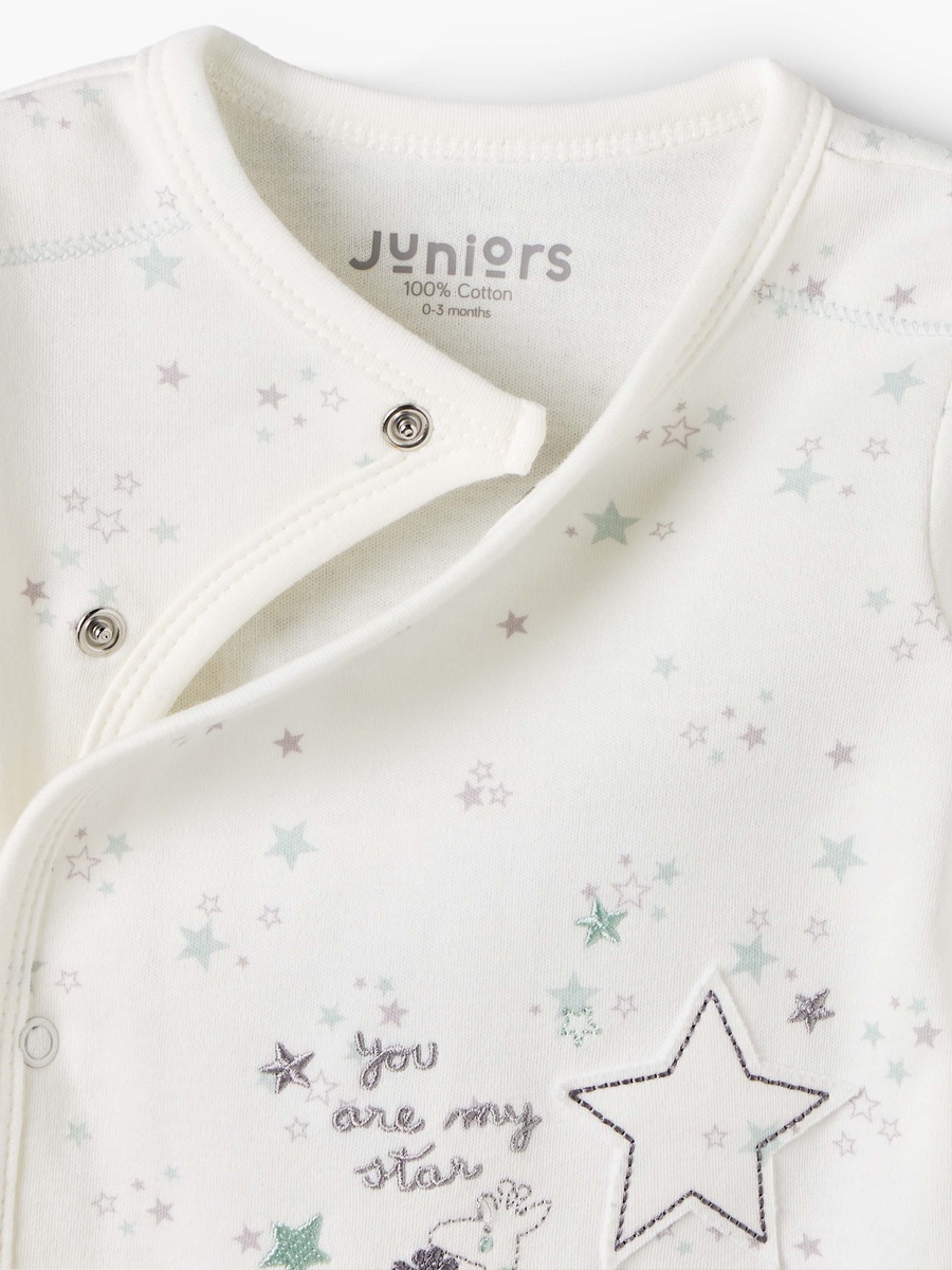 Cotton V Neck Long Sleeves Pyjama Set with Star Print