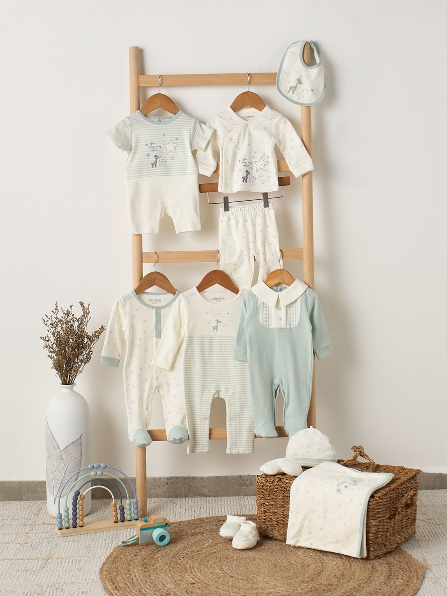 Cotton V Neck Long Sleeves Pyjama Set with Star Print
