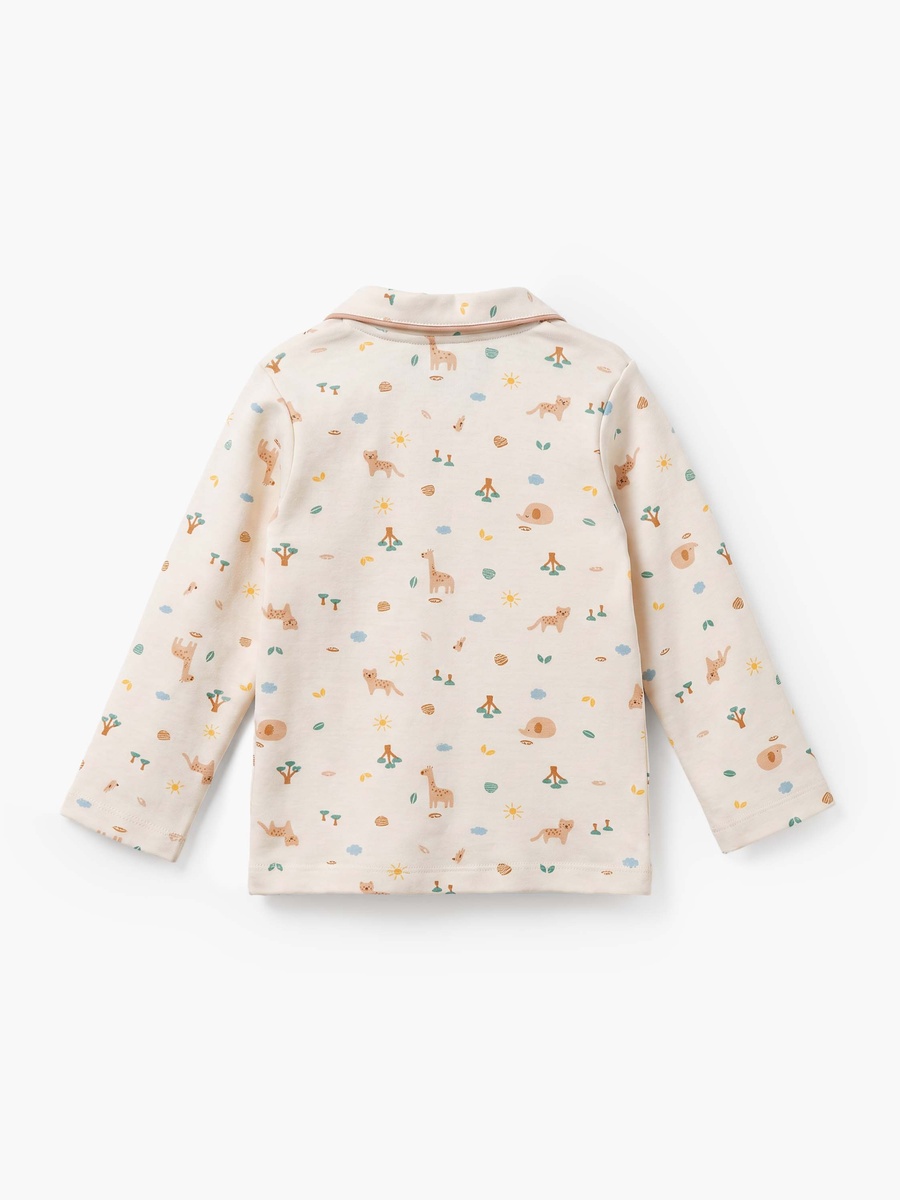 Cotton Collared Long Sleeves Pyjama Set with Safari Print