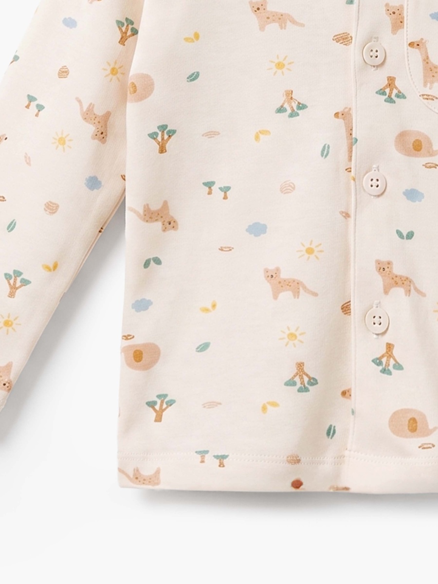 Cotton Collared Long Sleeves Pyjama Set with Safari Print
