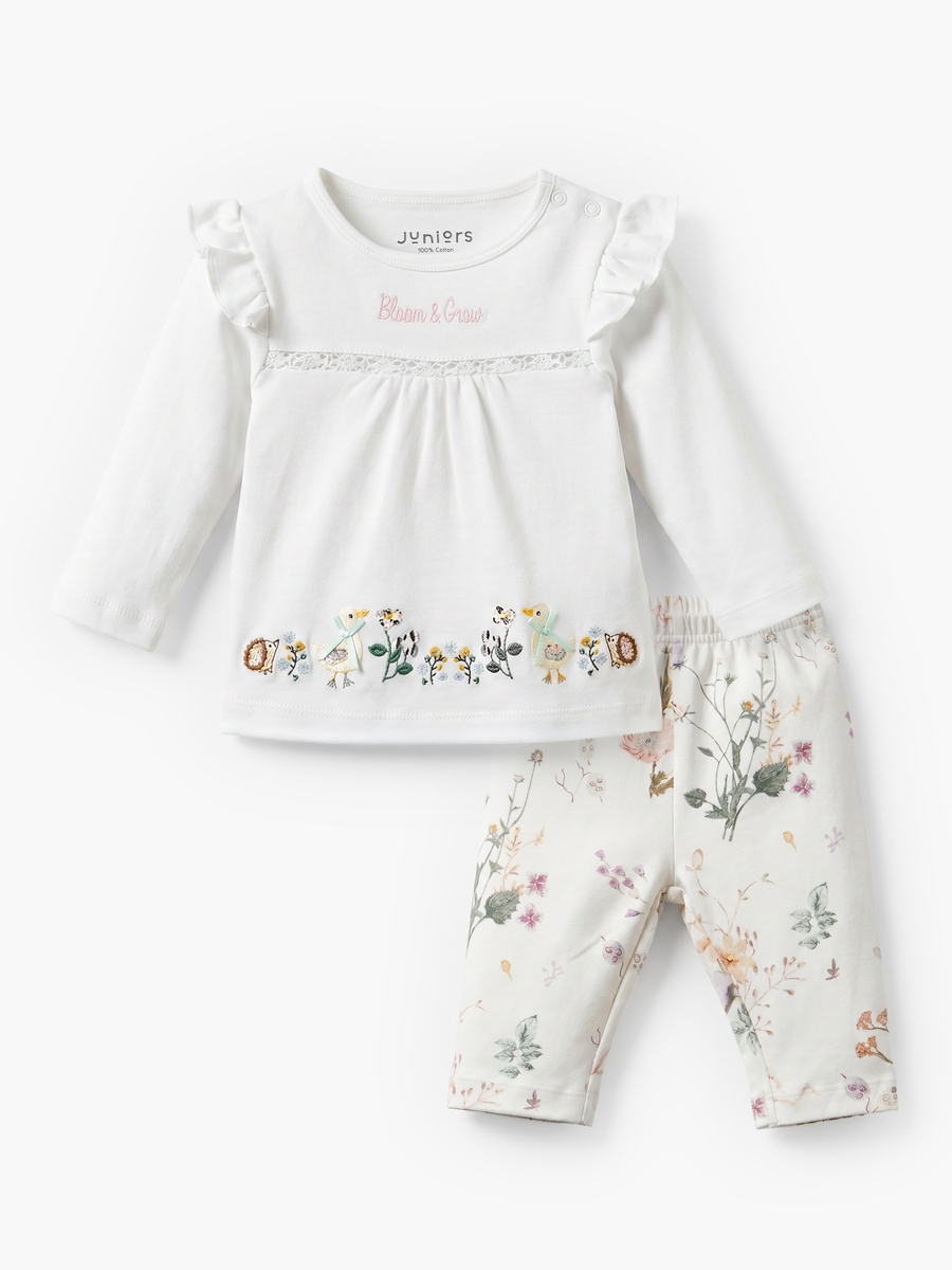 Cotton Round Neck Long Sleeves Pyjama Set with Floral Print