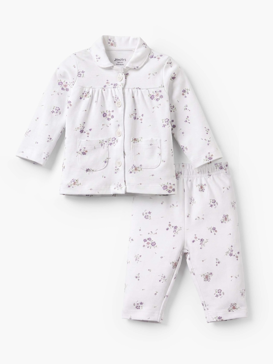 Cotton Collared Long Sleeves Pyjama Set with Floral Print