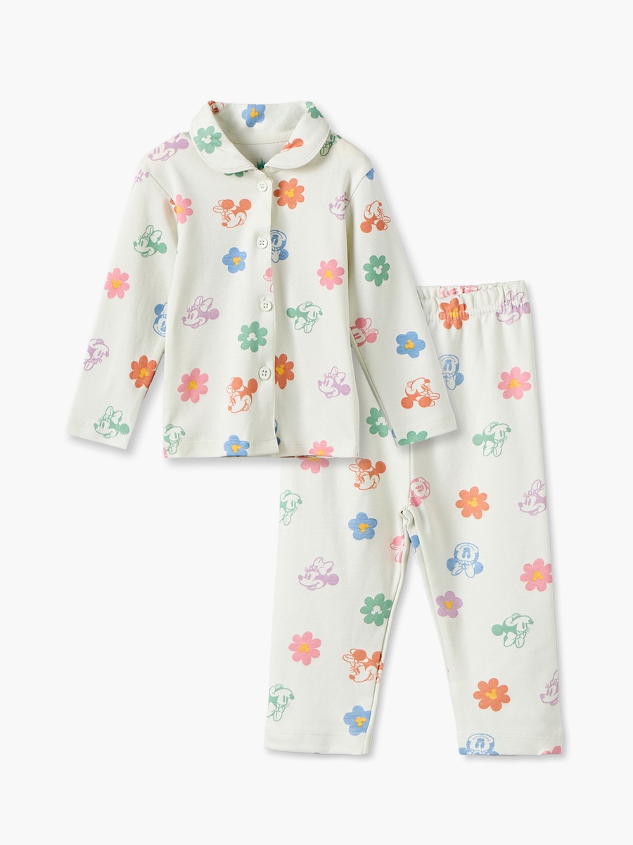Cotton Collared Long Sleeves Pyjama Set with Minnie Mouse Print