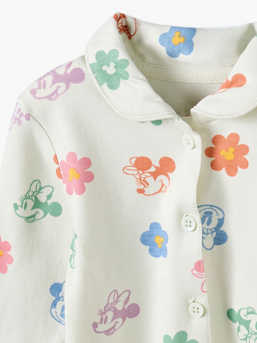Cotton Collared Long Sleeves Pyjama Set with Minnie Mouse Print