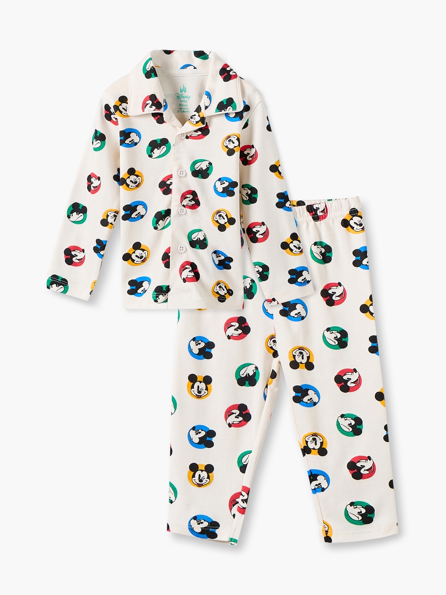 Cotton Collared Long Sleeves Pyjama Set with Mickey Mouse Print
