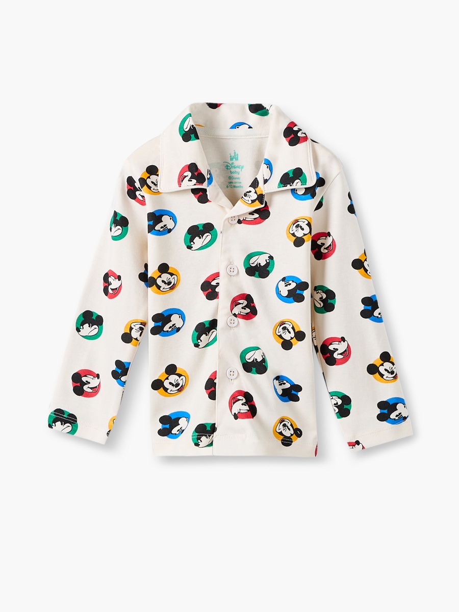 Cotton Collared Long Sleeves Pyjama Set with Mickey Mouse Print