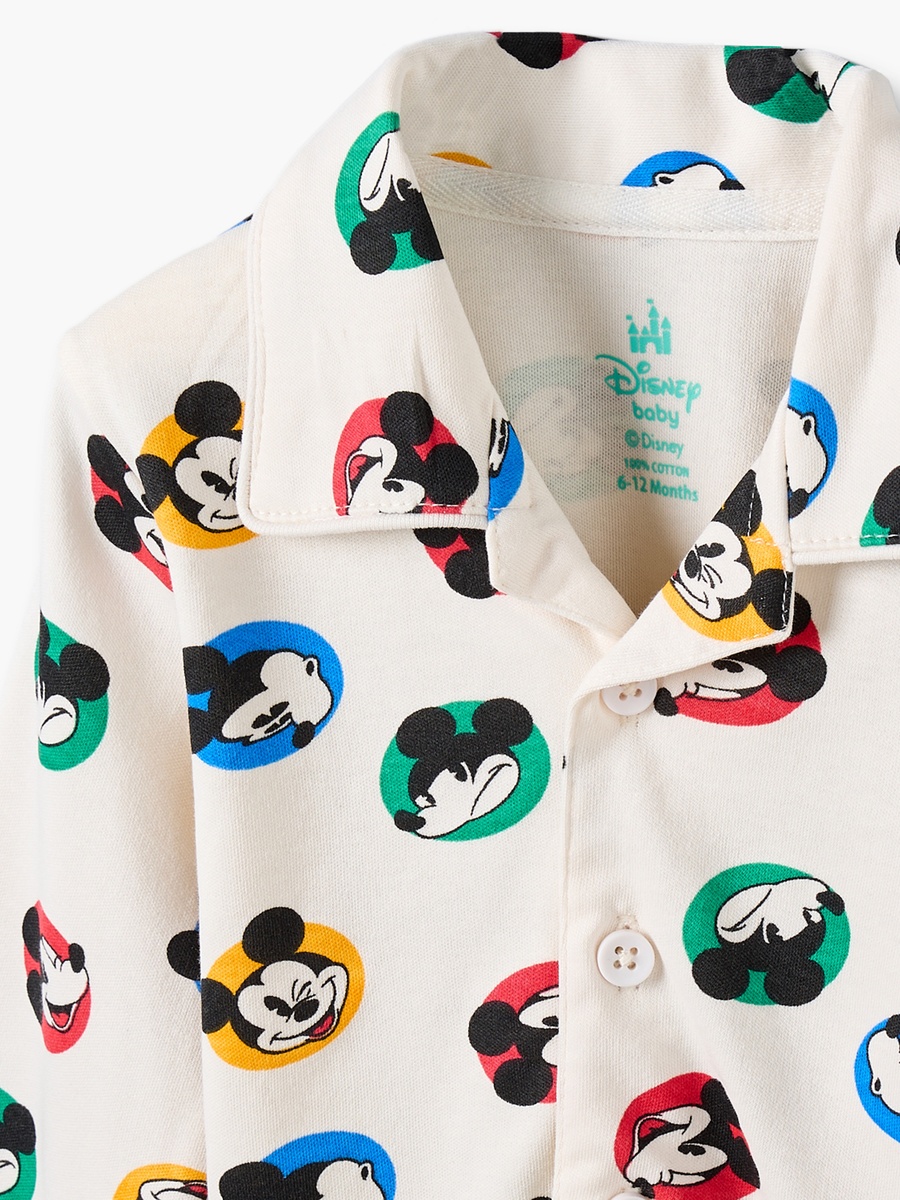 Cotton Collared Long Sleeves Pyjama Set with Mickey Mouse Print