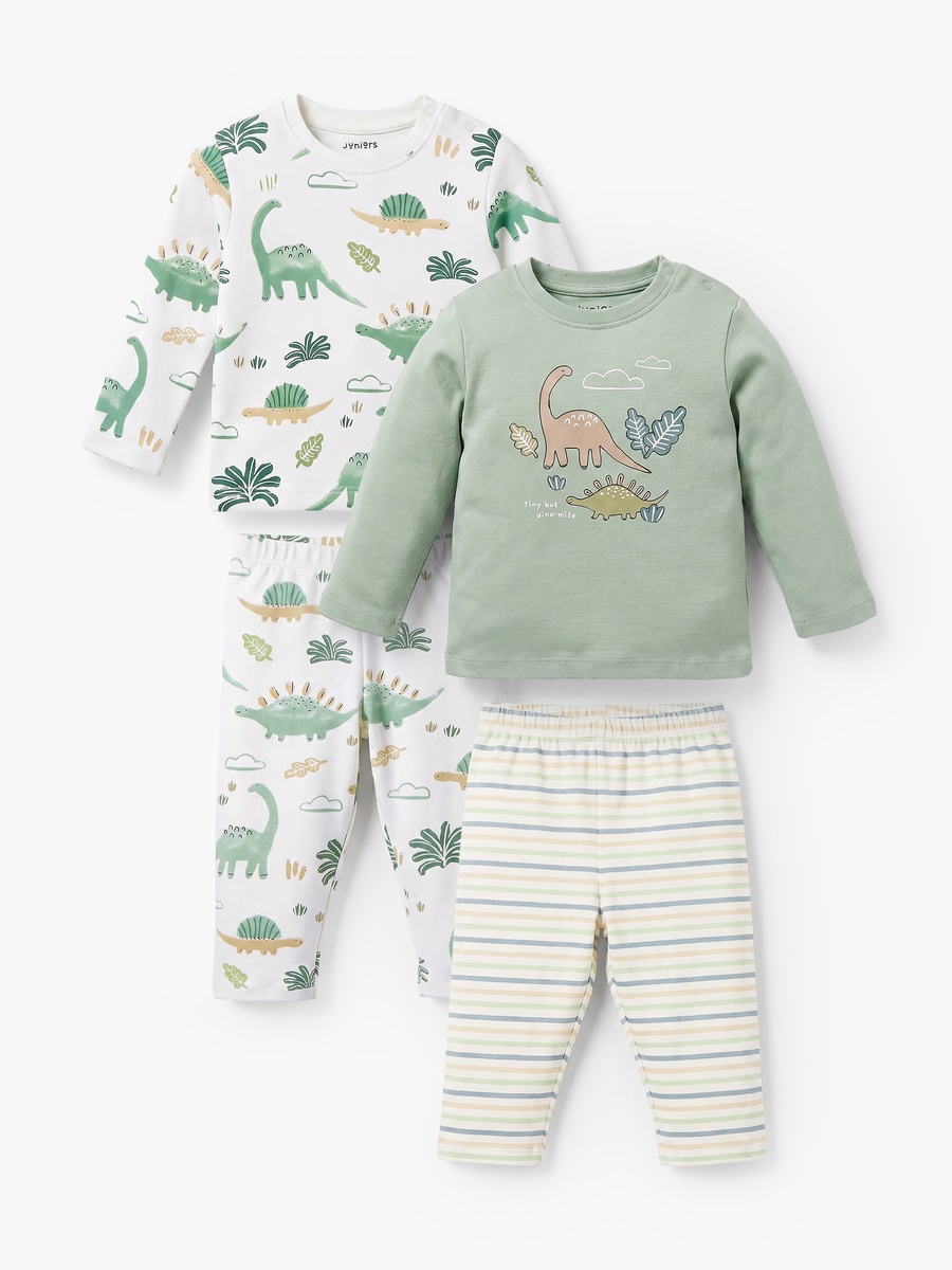 Pack of 2 Cotton Crew Neck Long Sleeves Pyjama Set with Dinosaur Print