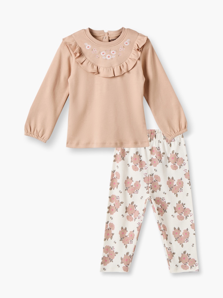 Cotton Crew Neck Long Sleeves Pyjama Set with Floral Print