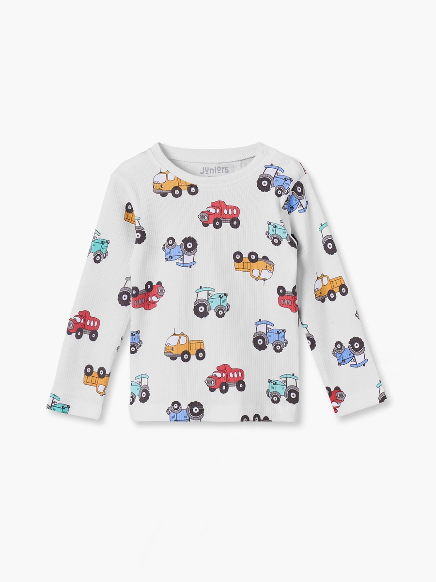 Cotton Crew Neck Long Sleeves Pyjama Set with Transport Print