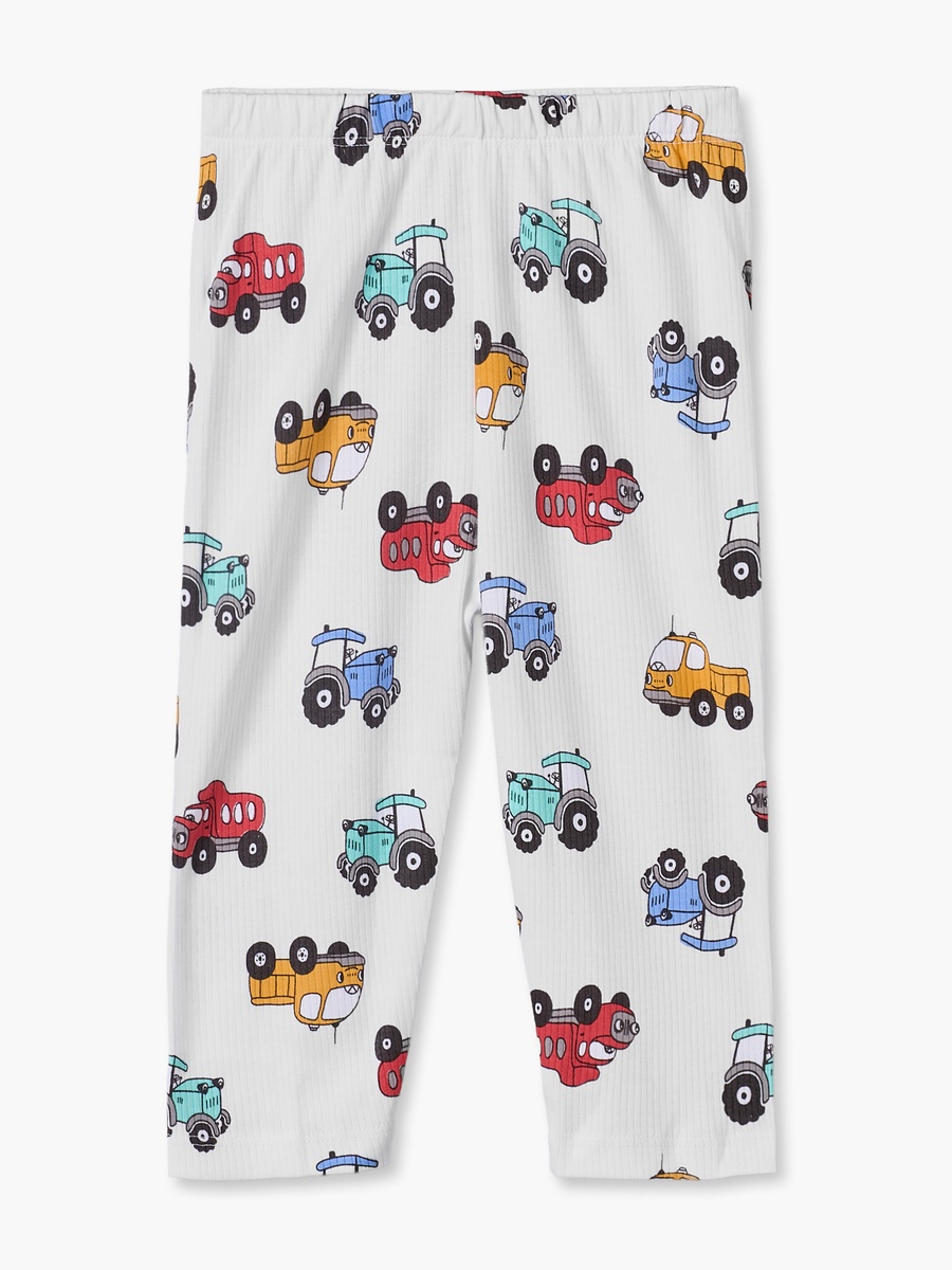 Cotton Crew Neck Long Sleeves Pyjama Set with Transport Print