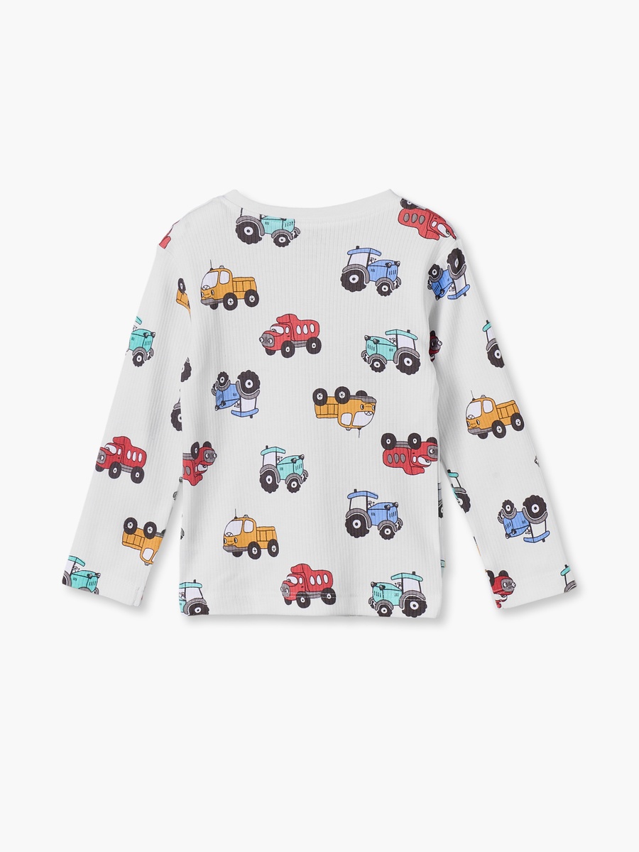 Cotton Crew Neck Long Sleeves Pyjama Set with Transport Print
