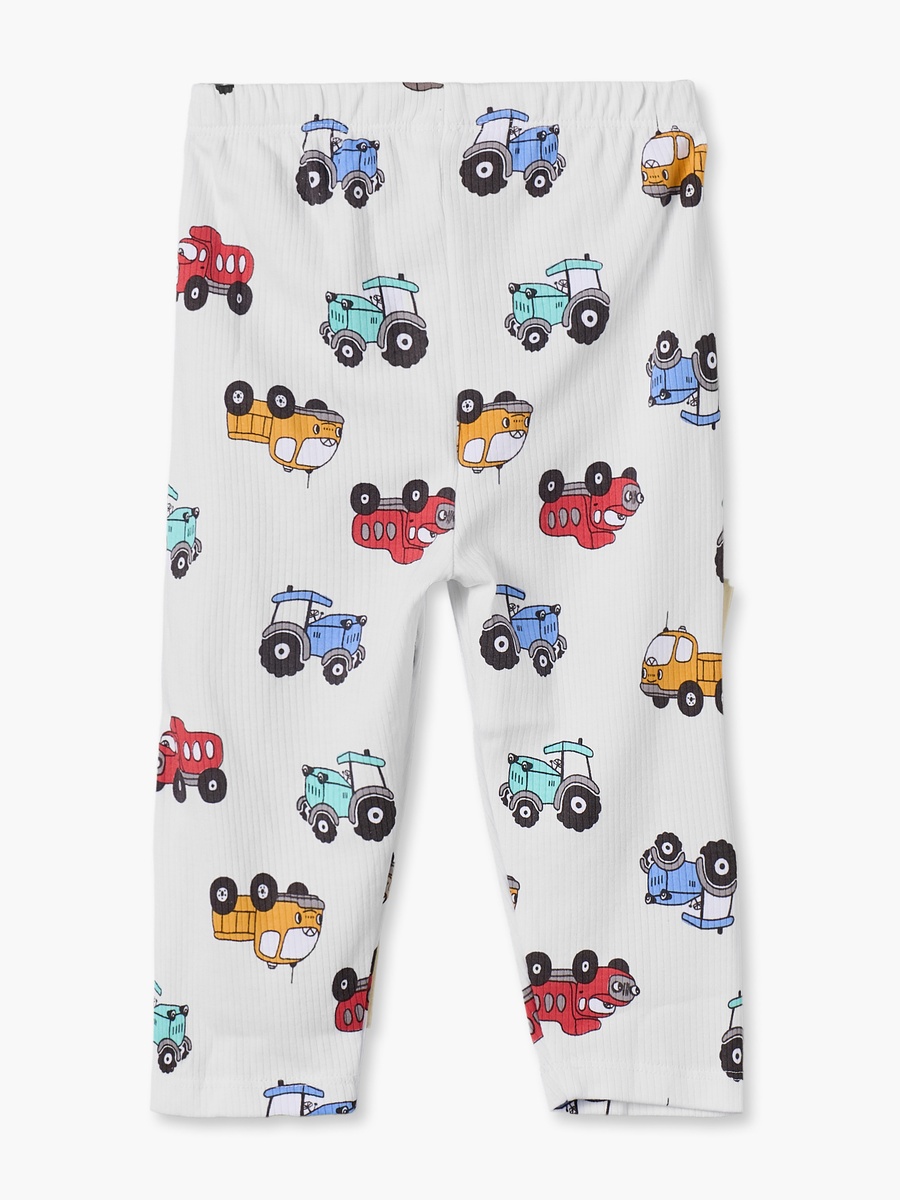 Cotton Crew Neck Long Sleeves Pyjama Set with Transport Print