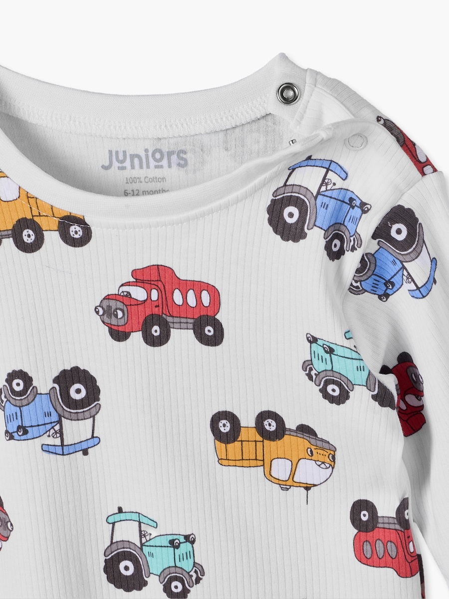 Cotton Crew Neck Long Sleeves Pyjama Set with Transport Print