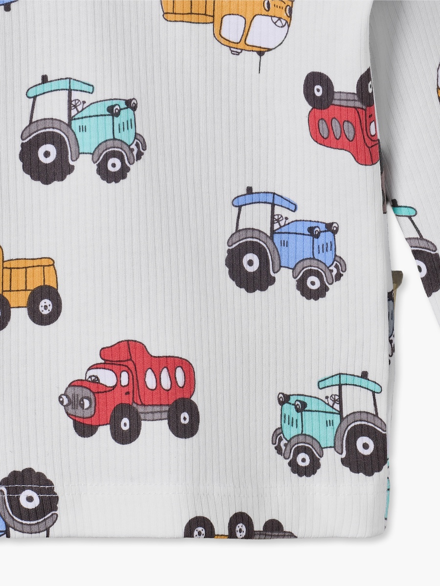 Cotton Crew Neck Long Sleeves Pyjama Set with Transport Print