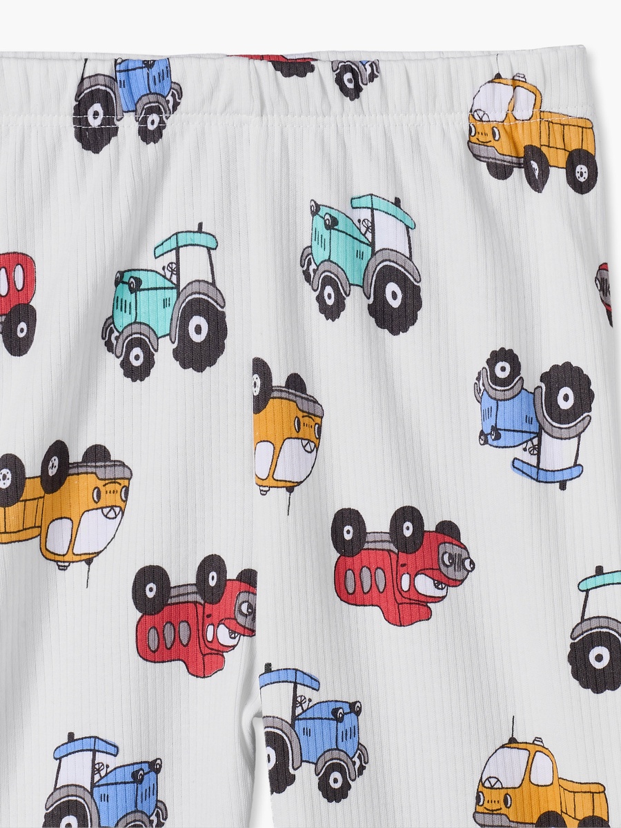 Cotton Crew Neck Long Sleeves Pyjama Set with Transport Print
