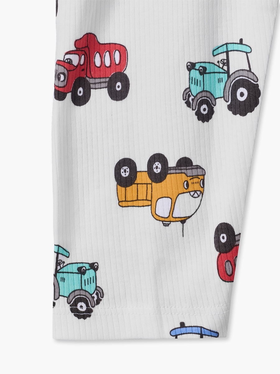 Cotton Crew Neck Long Sleeves Pyjama Set with Transport Print