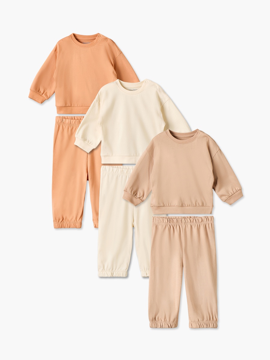 Pack of 3 Cotton Crew Neck Long Sleeves Pyjama Set with Snap Button Closure