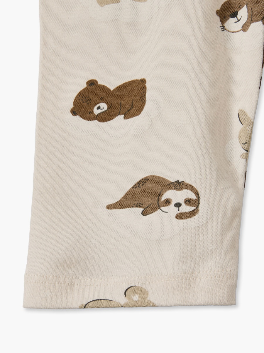 Cotton Crew Neck Long Sleeves Pyjama Set with Bear Print