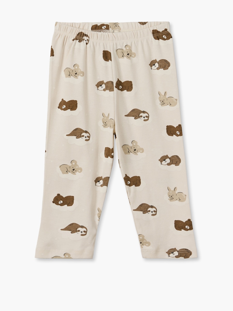 Cotton Crew Neck Long Sleeves Pyjama Set with Bear Print