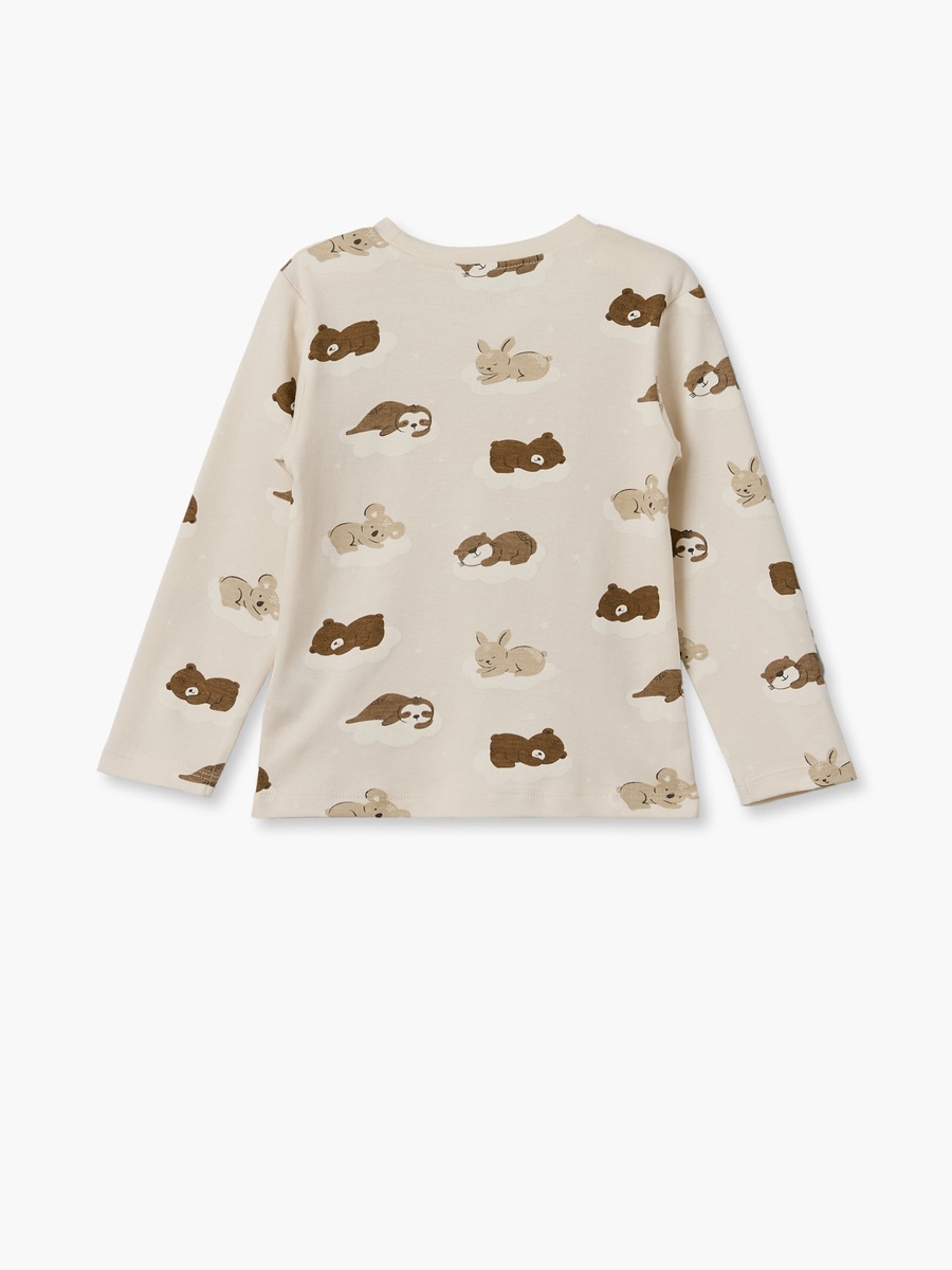 Cotton Crew Neck Long Sleeves Pyjama Set with Bear Print