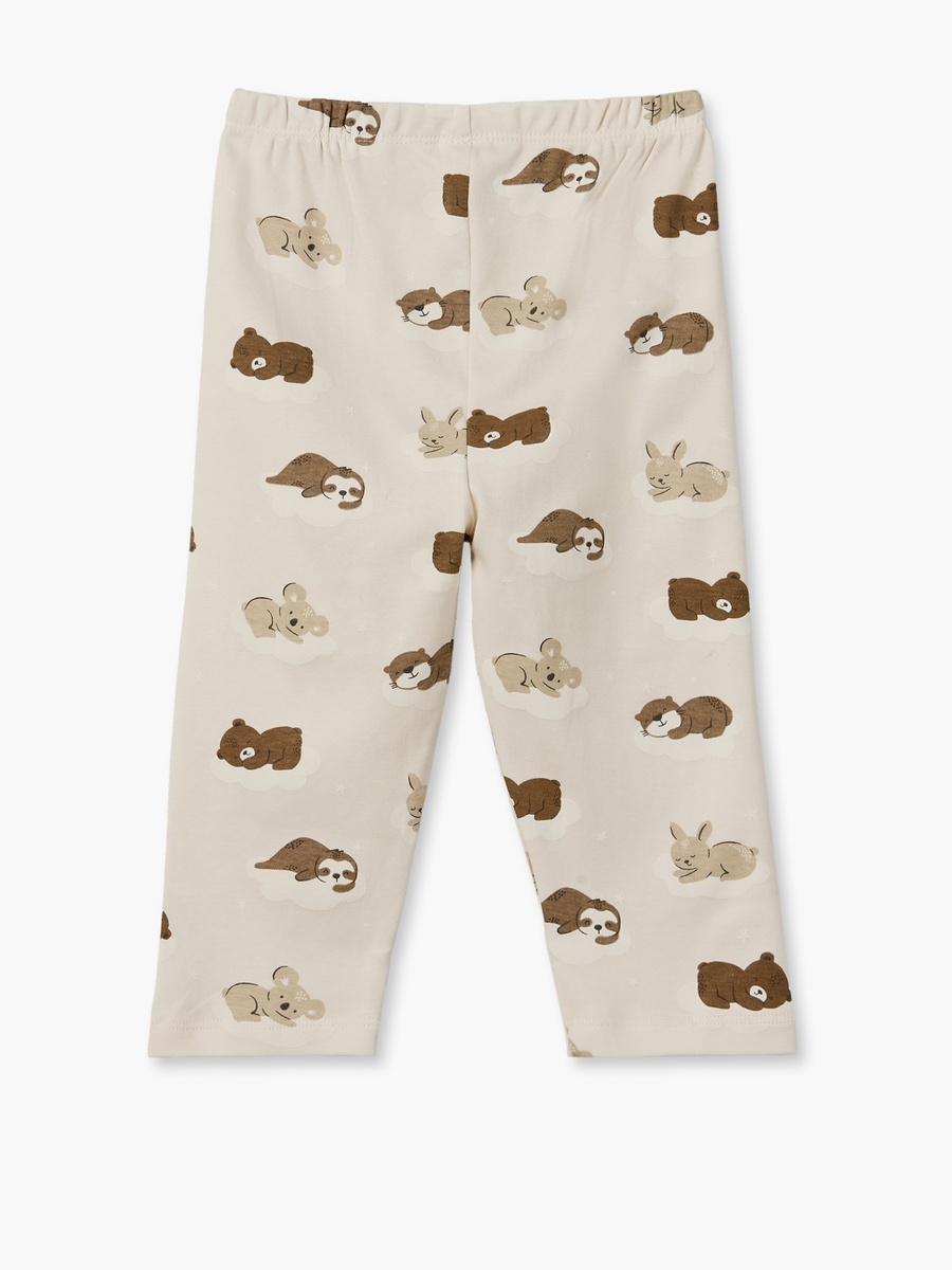 Cotton Crew Neck Long Sleeves Pyjama Set with Bear Print