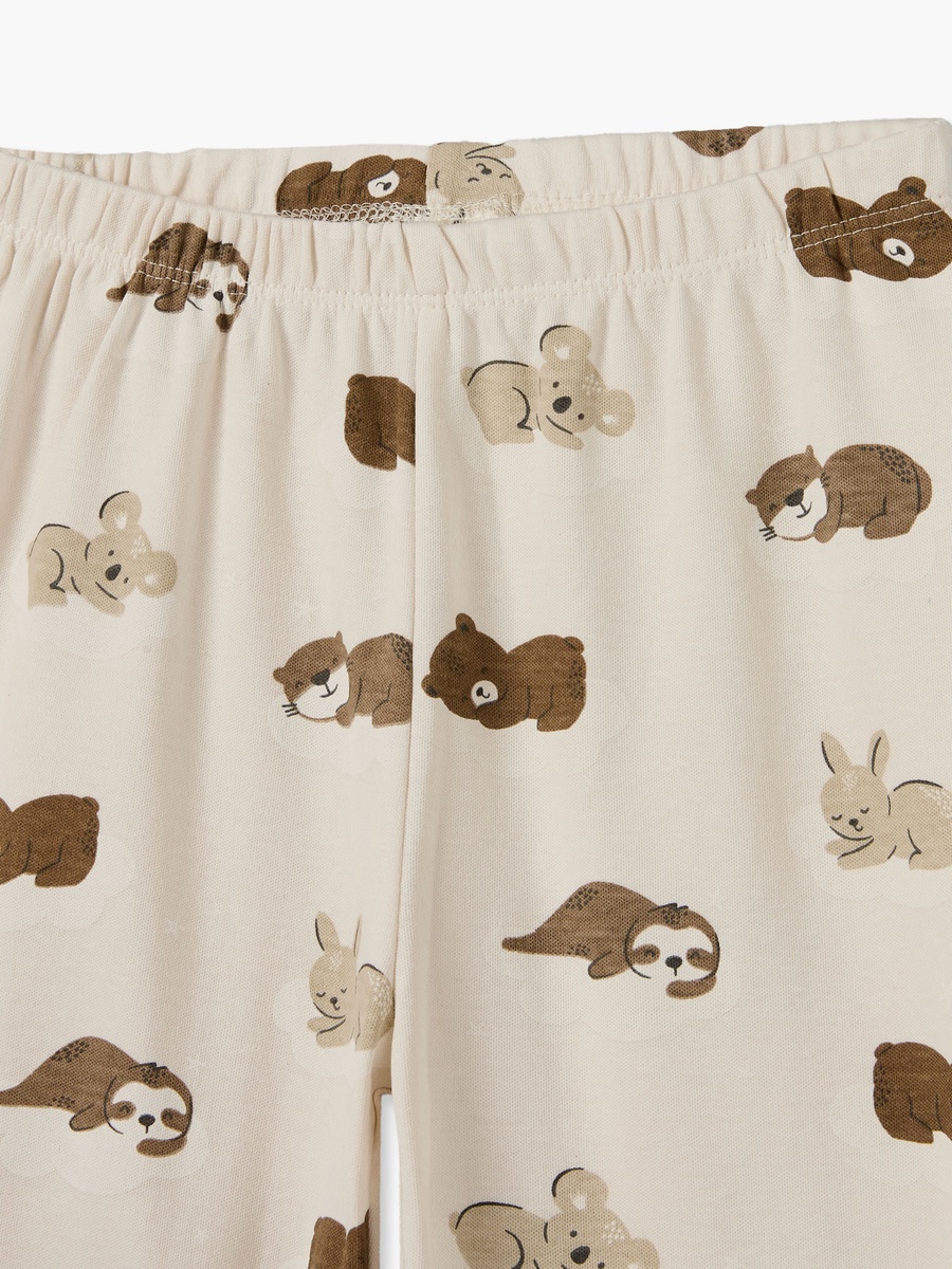 Cotton Crew Neck Long Sleeves Pyjama Set with Bear Print