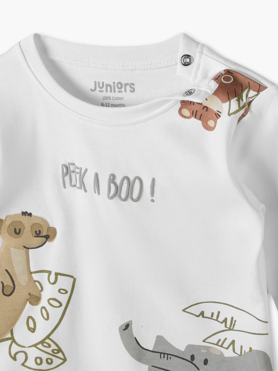 Cotton Round Neck Long Sleeves Pyjama Set with Safari Print