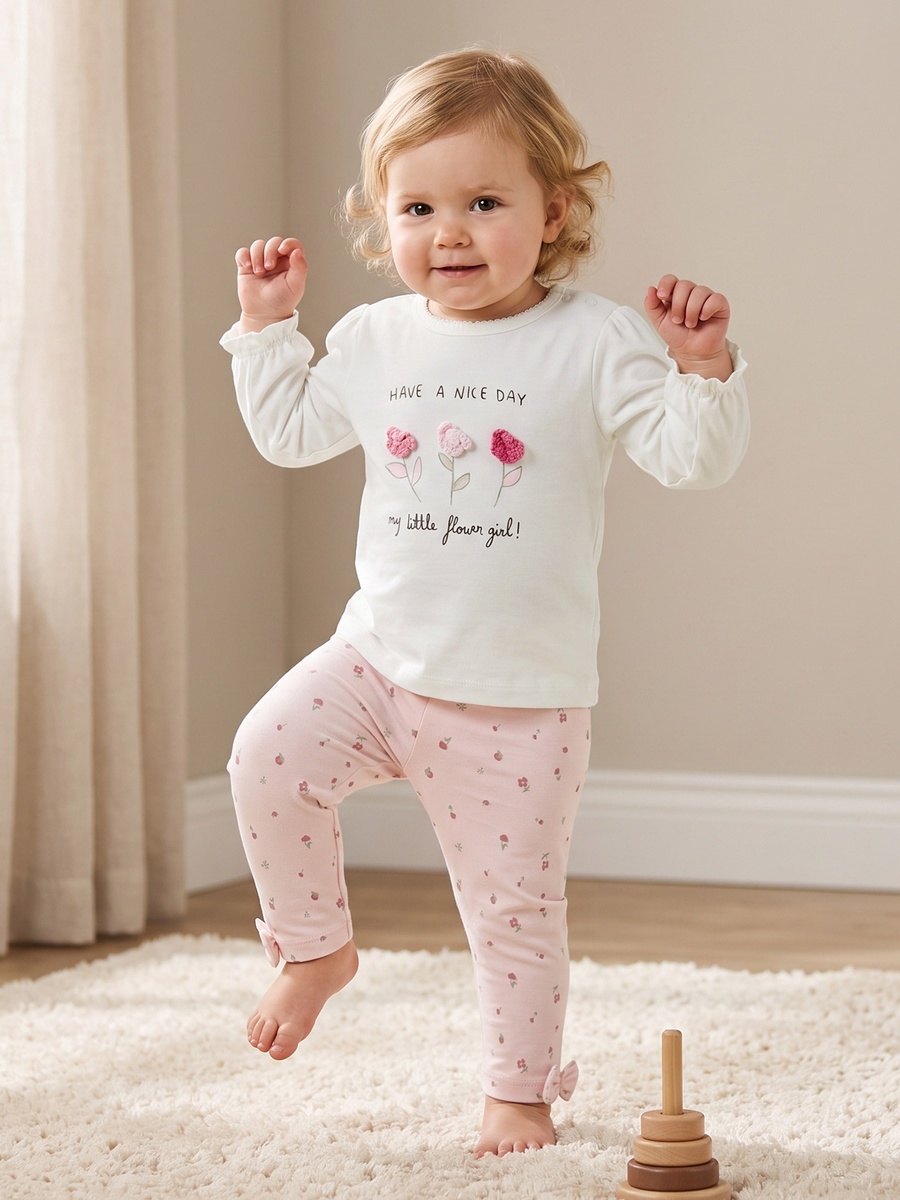 Cotton Crew Neck Long Sleeves Pyjama Set with Floral Print