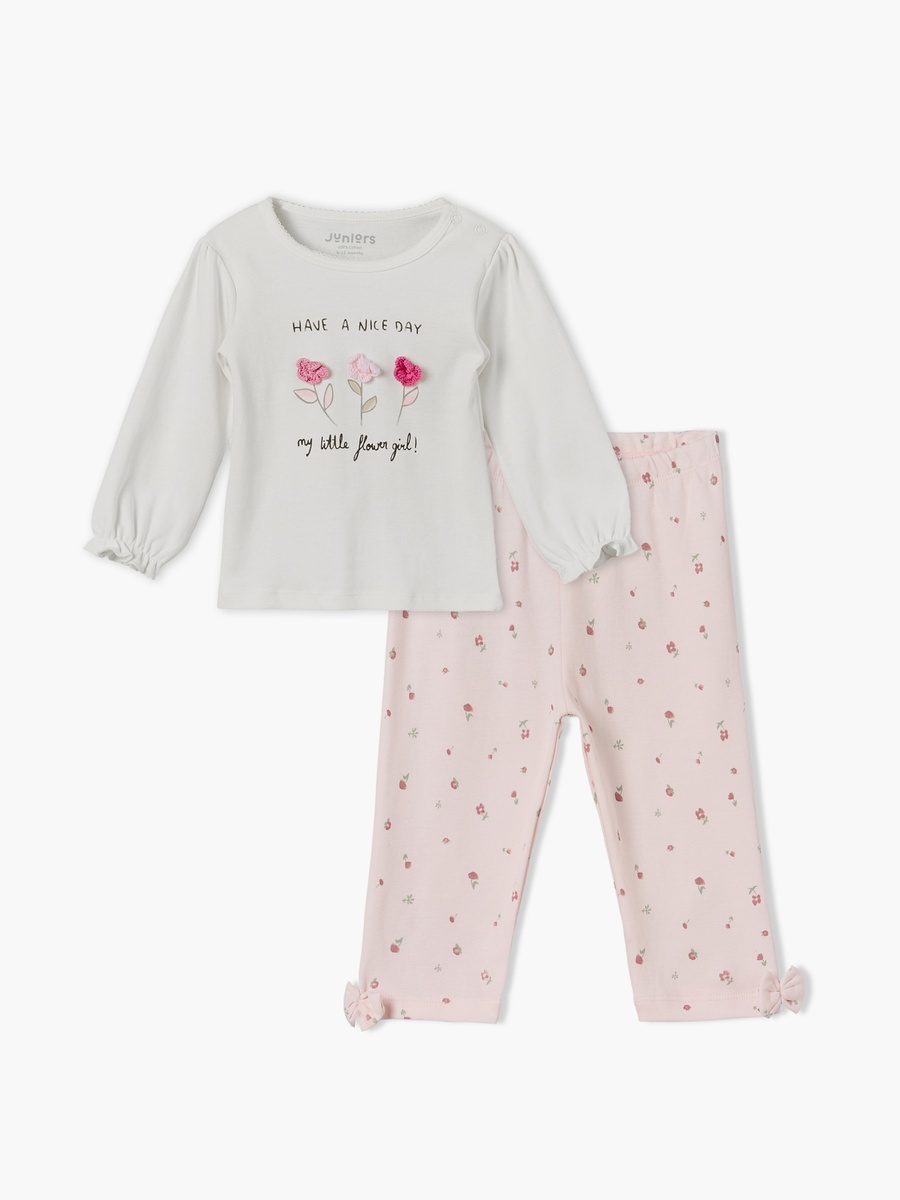 Cotton Crew Neck Long Sleeves Pyjama Set with Floral Print