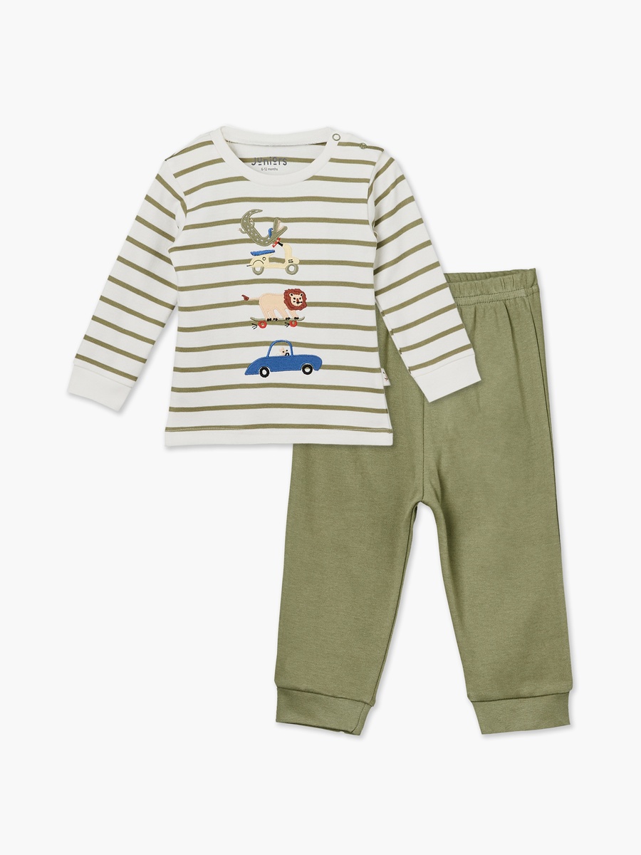Cotton Crew Neck Long Sleeves Pyjama Set with Embroidery