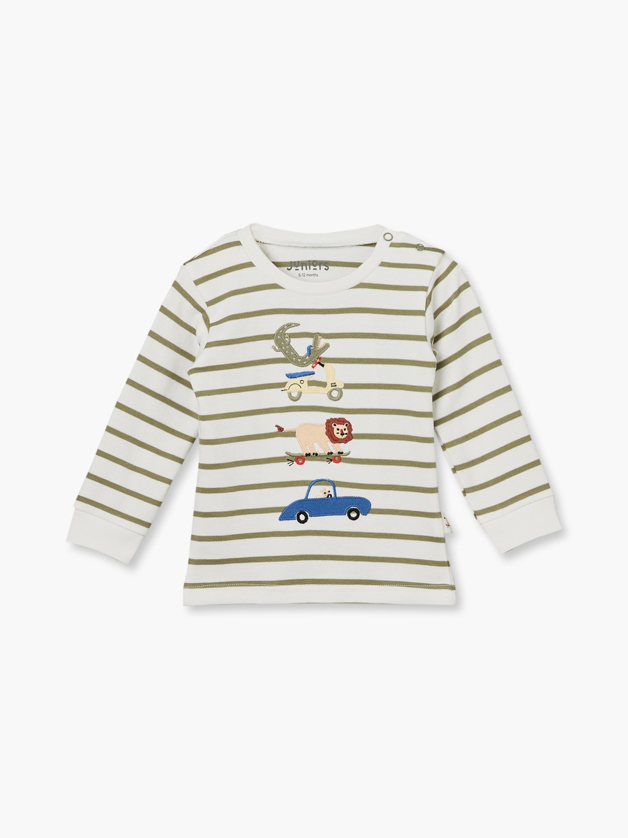 Cotton Crew Neck Long Sleeves Pyjama Set with Embroidery