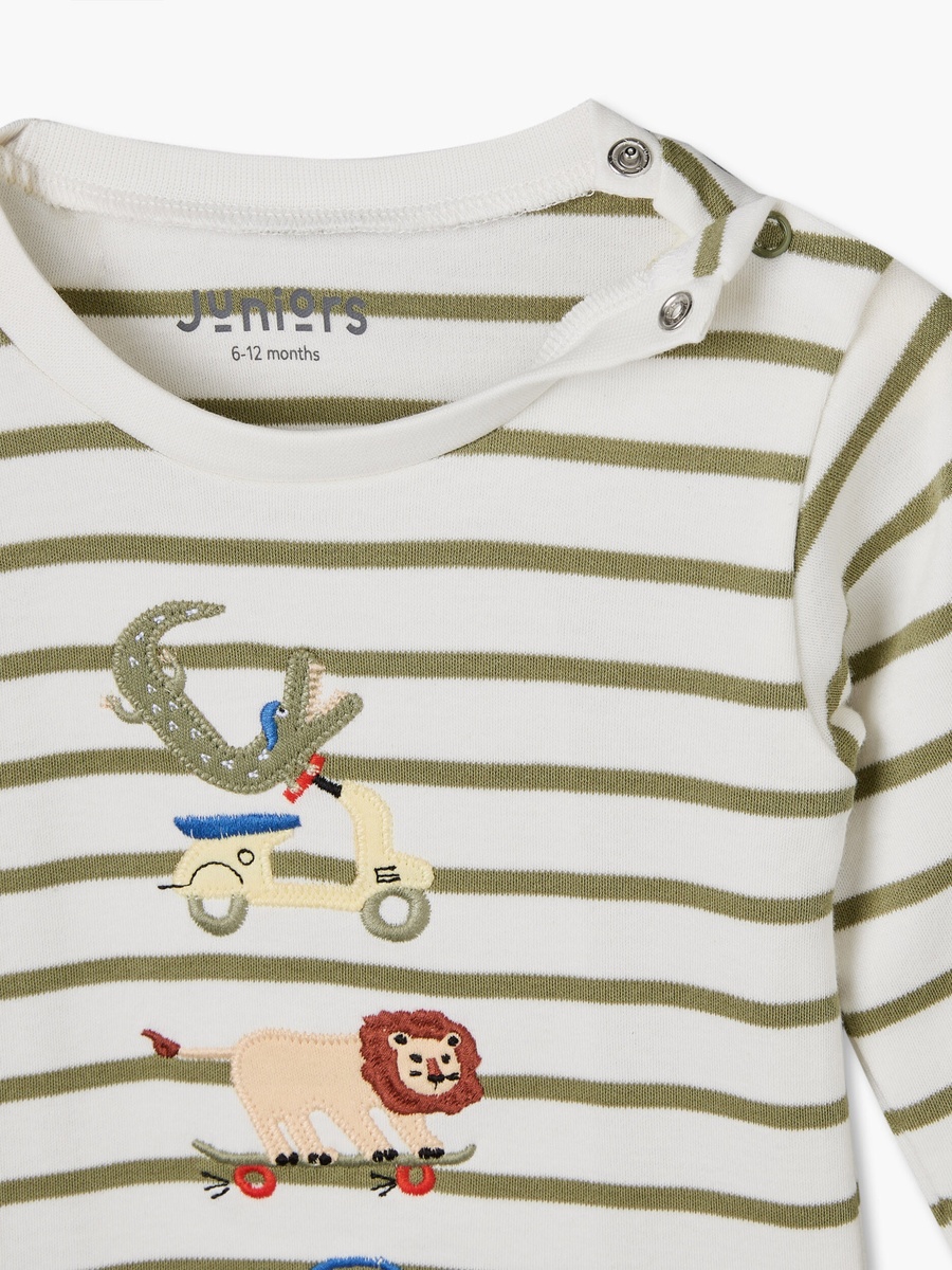 Cotton Crew Neck Long Sleeves Pyjama Set with Embroidery