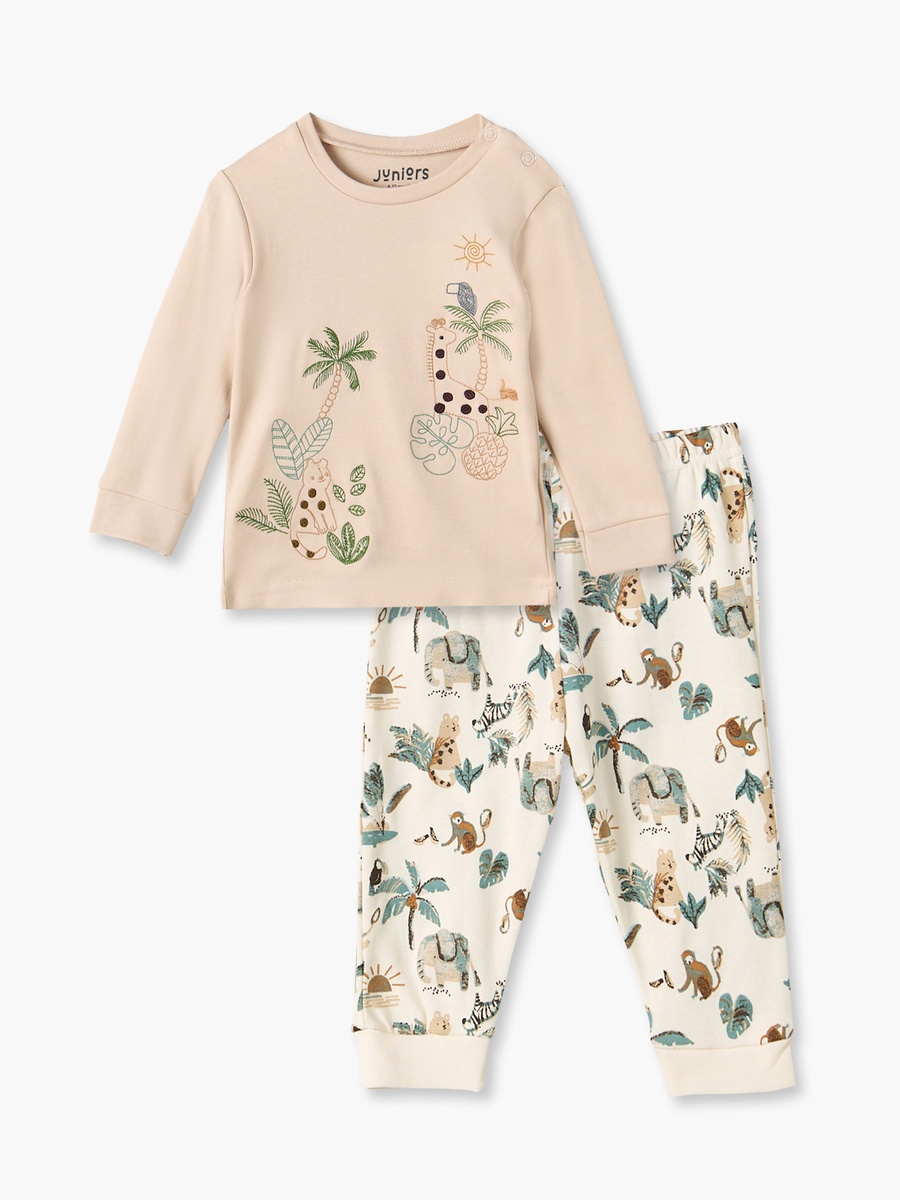 Cotton Crew Neck Long Sleeves Pyjama Set with Safari Print