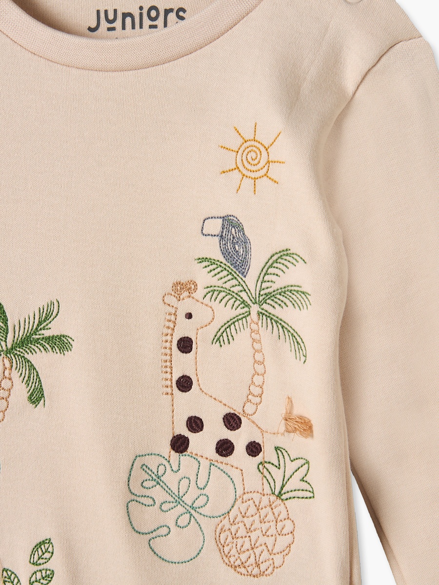 Cotton Crew Neck Long Sleeves Pyjama Set with Safari Print