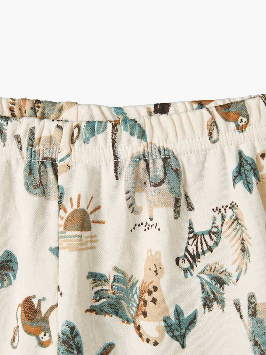 Cotton Crew Neck Long Sleeves Pyjama Set with Safari Print