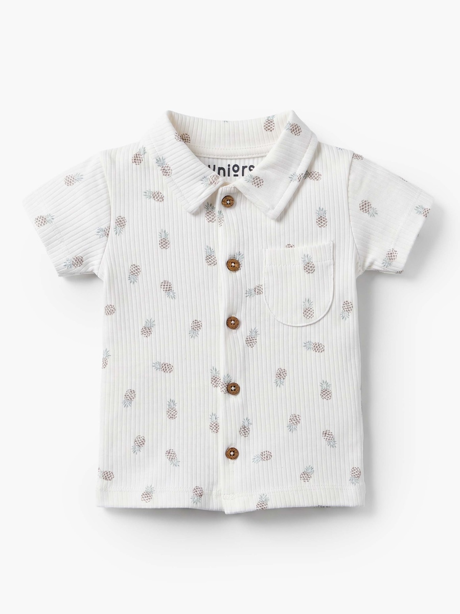 Cotton Collared Short Sleeves Shorts Set with Pineapple Print