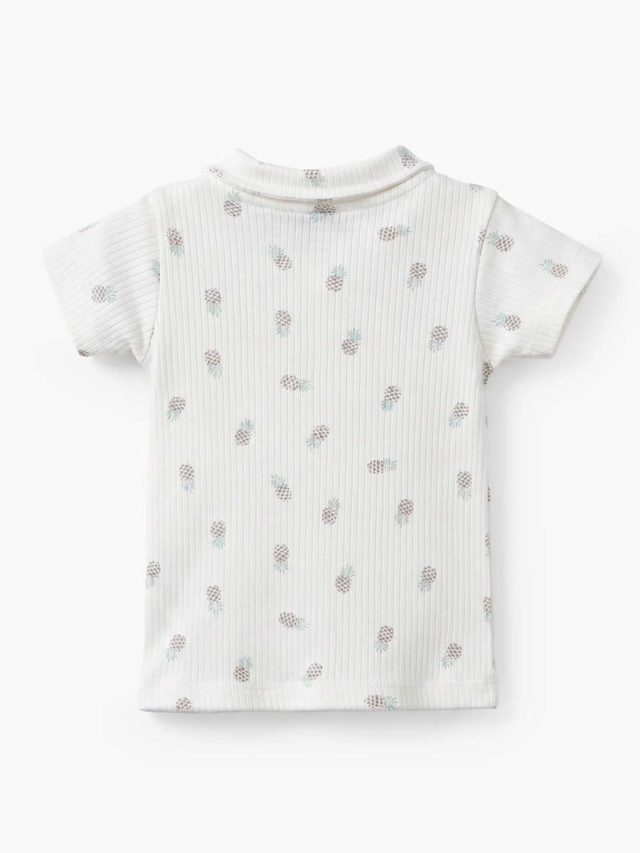 Cotton Collared Short Sleeves Shorts Set with Pineapple Print