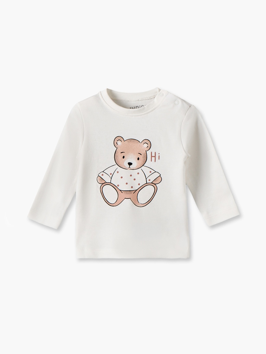 Cotton Crew Neck Long Sleeves Pyjama Set with Teddy Bear Print