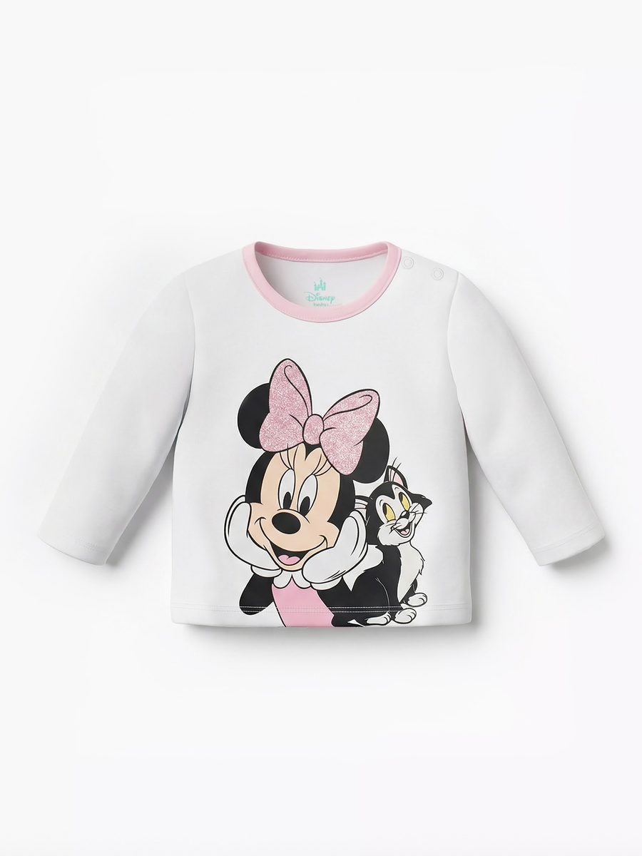 Cotton Round Neck Long Sleeves Pyjama Set with Minnie Mouse Print