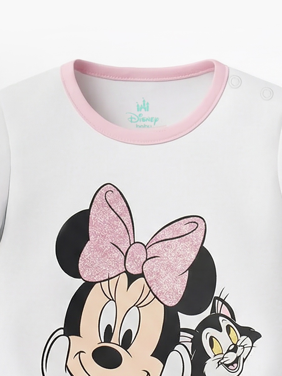 Cotton Round Neck Long Sleeves Pyjama Set with Minnie Mouse Print