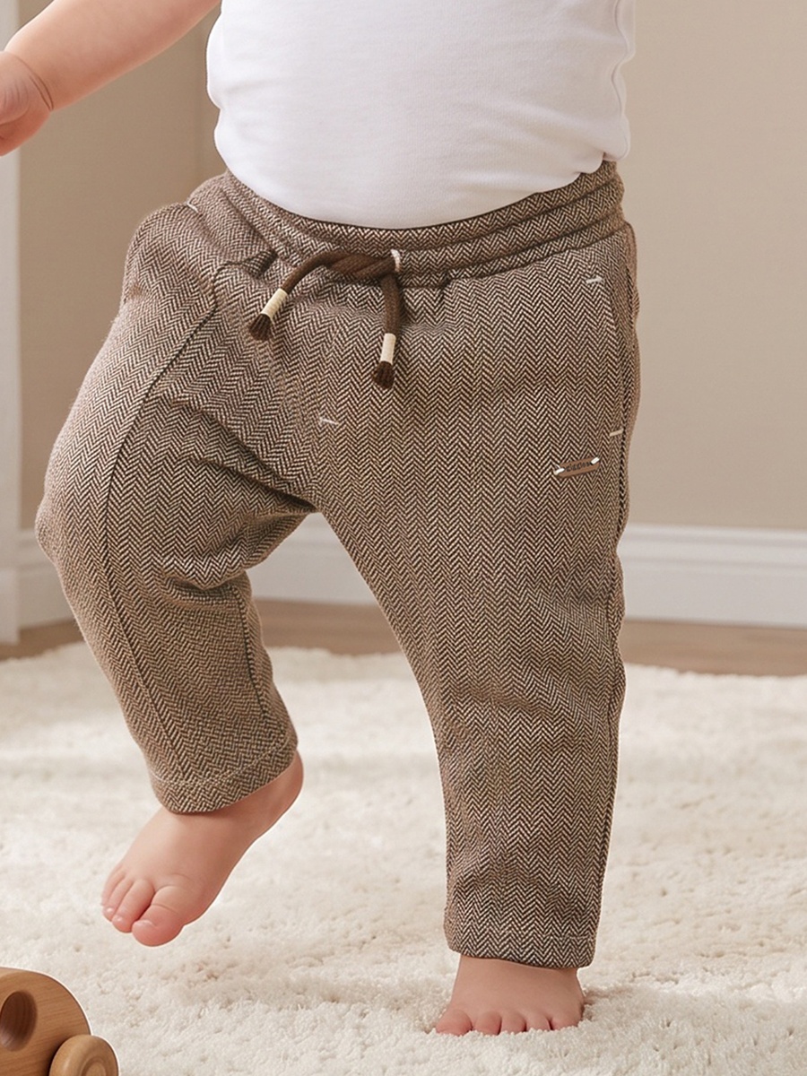 Trousers with Textured Design, Drawstring Waistband
