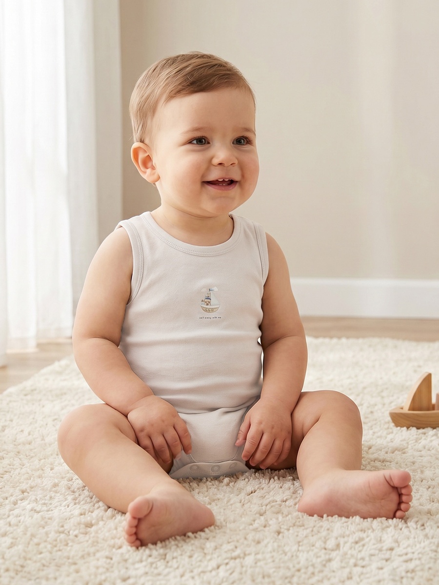 Pack of 7 Crew Neck Sleeveless Bodysuit with Snap Button Closure