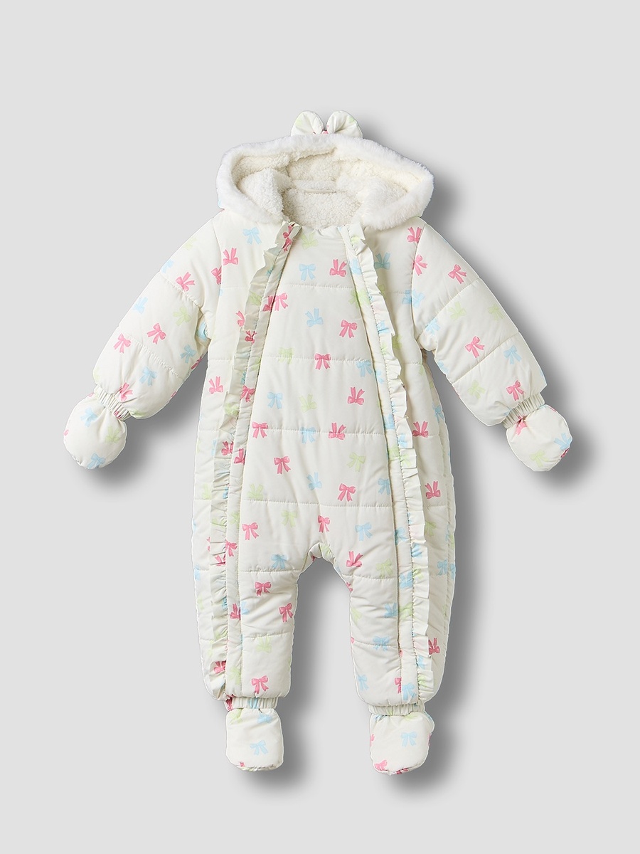 Hooded Long Sleeves Coverall with Bow Print