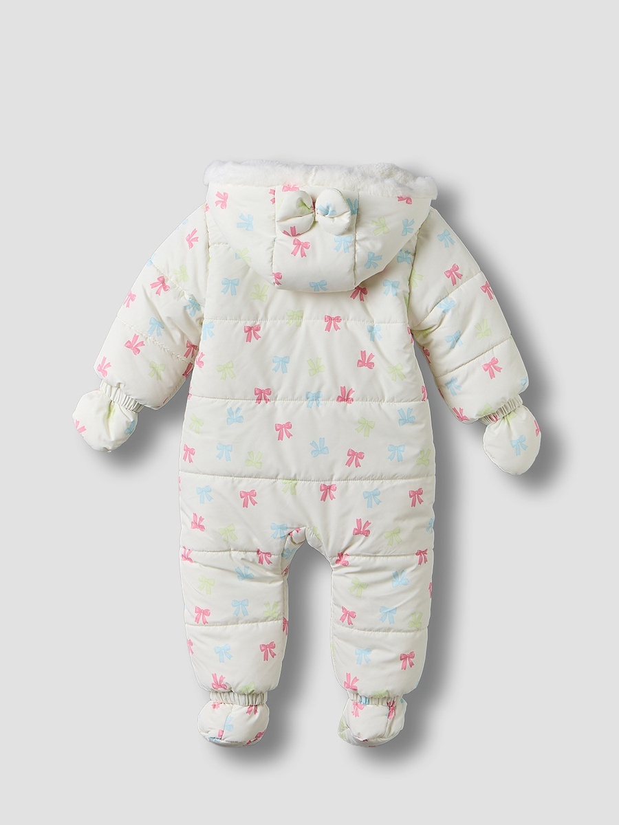 Hooded Long Sleeves Coverall with Bow Print