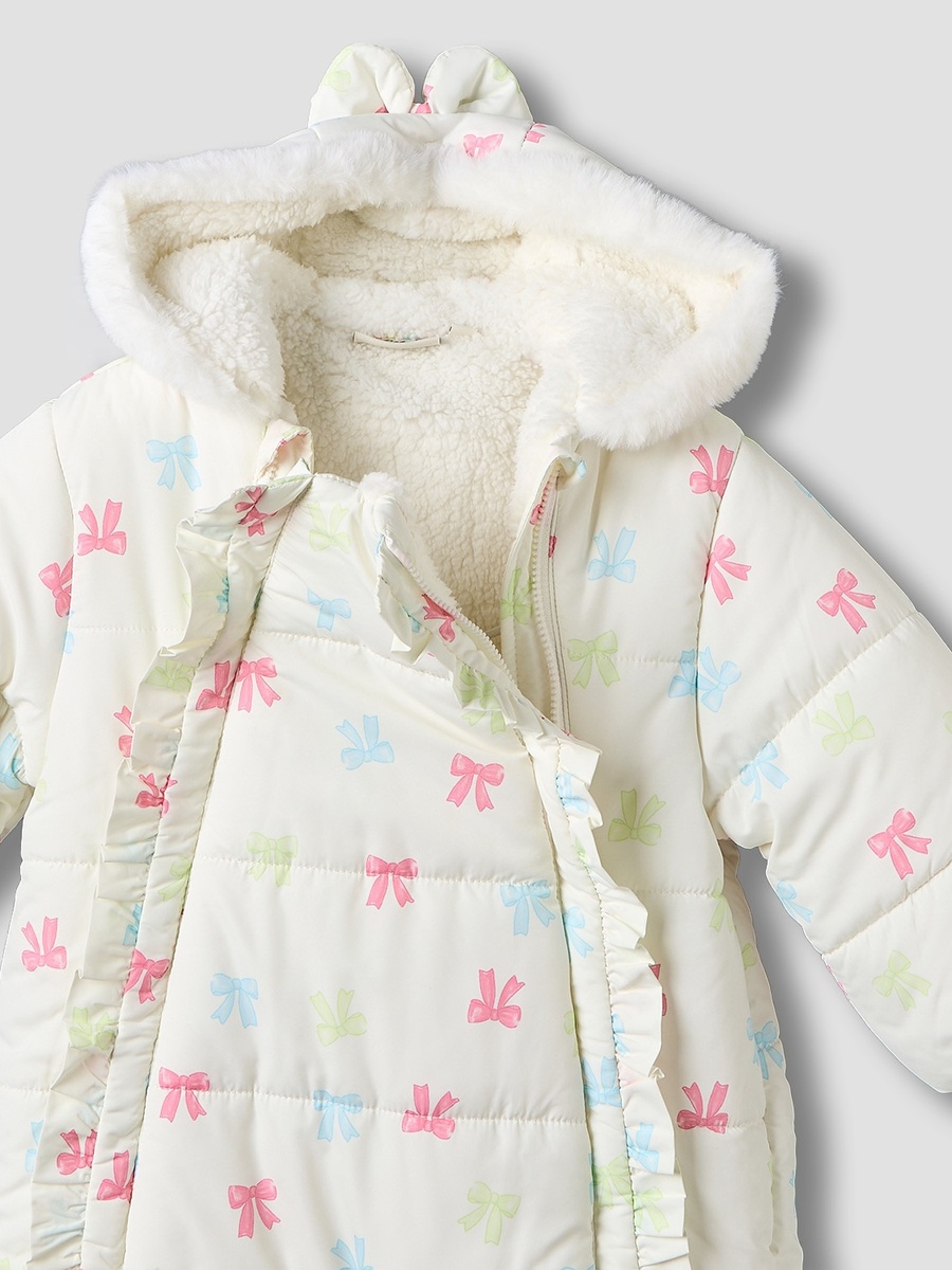 Hooded Long Sleeves Coverall with Bow Print