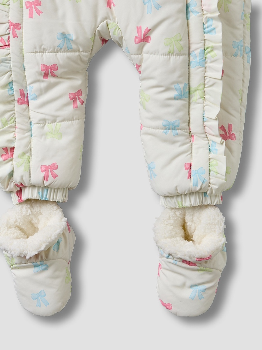 Hooded Long Sleeves Coverall with Bow Print